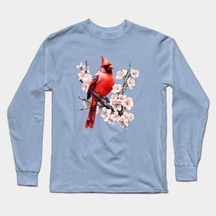 Northern Cardinal Wild Backyard Birds Flower Garden Birders Long Sleeve T-Shirt